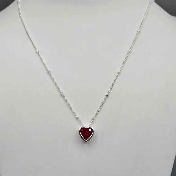 Swarovski Elements Silver Red Heart Necklace Made W Swarovski Crystals - Picture 5 of 5